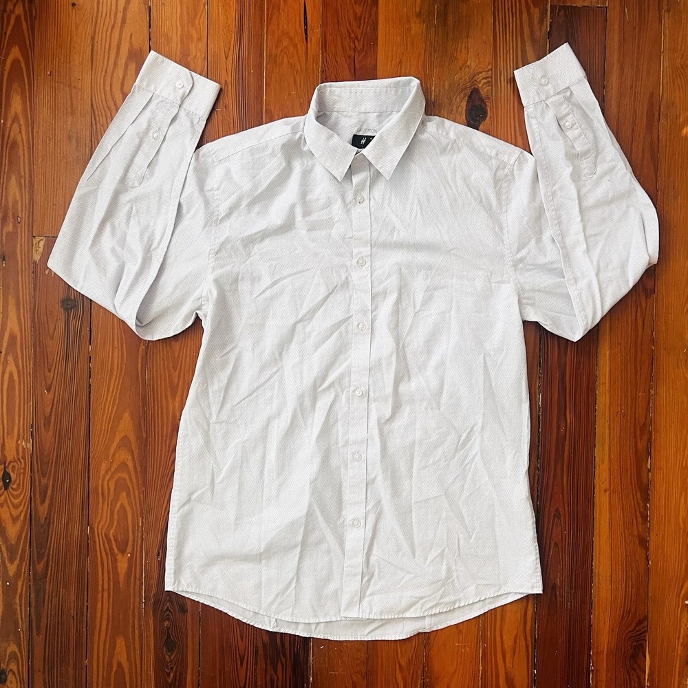 H&M‎ Slim Fit Long Sleeve White Black Dot Men's Shirt Large
